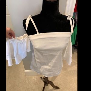 White Cotton Off Shoulder Top with ruffle detail